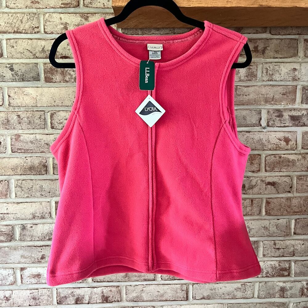 NWT: L.L. Bean Coral Rose Pink Fleece Zip‎ Up Polartec Vest Women’s Large (e-92)